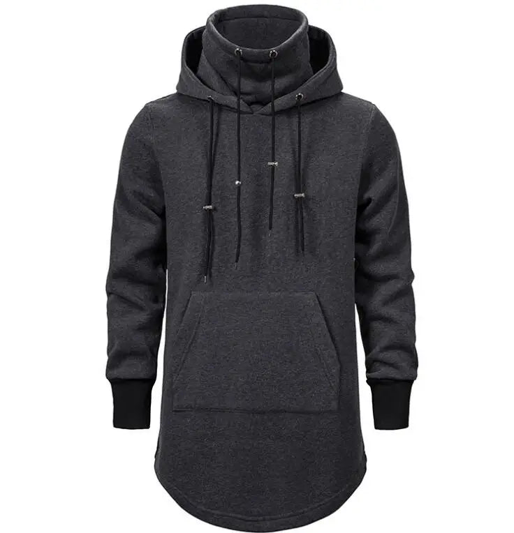 Fashion Streetwear Drawstring Mid Length Hooded Loose Jacket Long Sleeves Men's Solid Color Hoodies & Sweatshirts