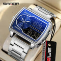SANDA 6163 Fashion Trend Quartz Watches Fashion Men's Square Watch Countdown Sports Waterproof Dual Display Digital Mens Watch
