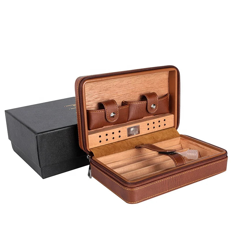 2023 Custom LOGO Pine Portable Zipper High Capacity Moisture Travel Premium Bohemian Frosted Cigar Box