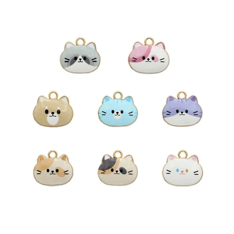 Enamel Cat Face Charms Cute Animal Pet Cat Charms for Jewelry Necklace Bracelet Earring Making Craft