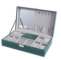 Light Luxury Green Gray PU Leather 12-Slot Watch Jewelry Rings Box Organizer with Mirror MDF Wood Velvet 300x200x80mm