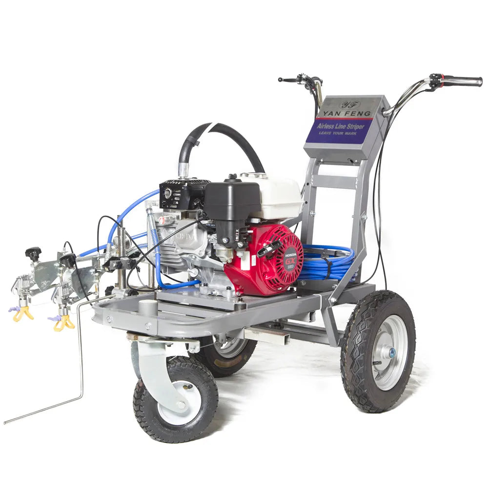 Double Line Petrol Road Marking Machine with Pump 5.5HP Engine CE Certified Low Maintenance Cost Glass Spreader & Laser Ruler