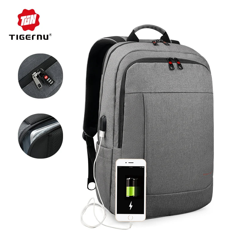 For Tigernu T-B3142USB Fashionable Sports Backpack for Men Casual Waterproof Laptop Bag with Polyester Lining USB Port Access