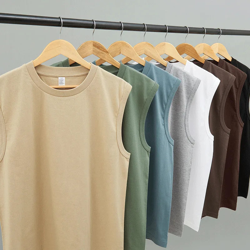 250g Heavy Cotton Plain Blank Sports GYM Sleeveless T-shirts OEM Printed logo Loose Plus Size Plain Men's Singlet Tank Top Vest