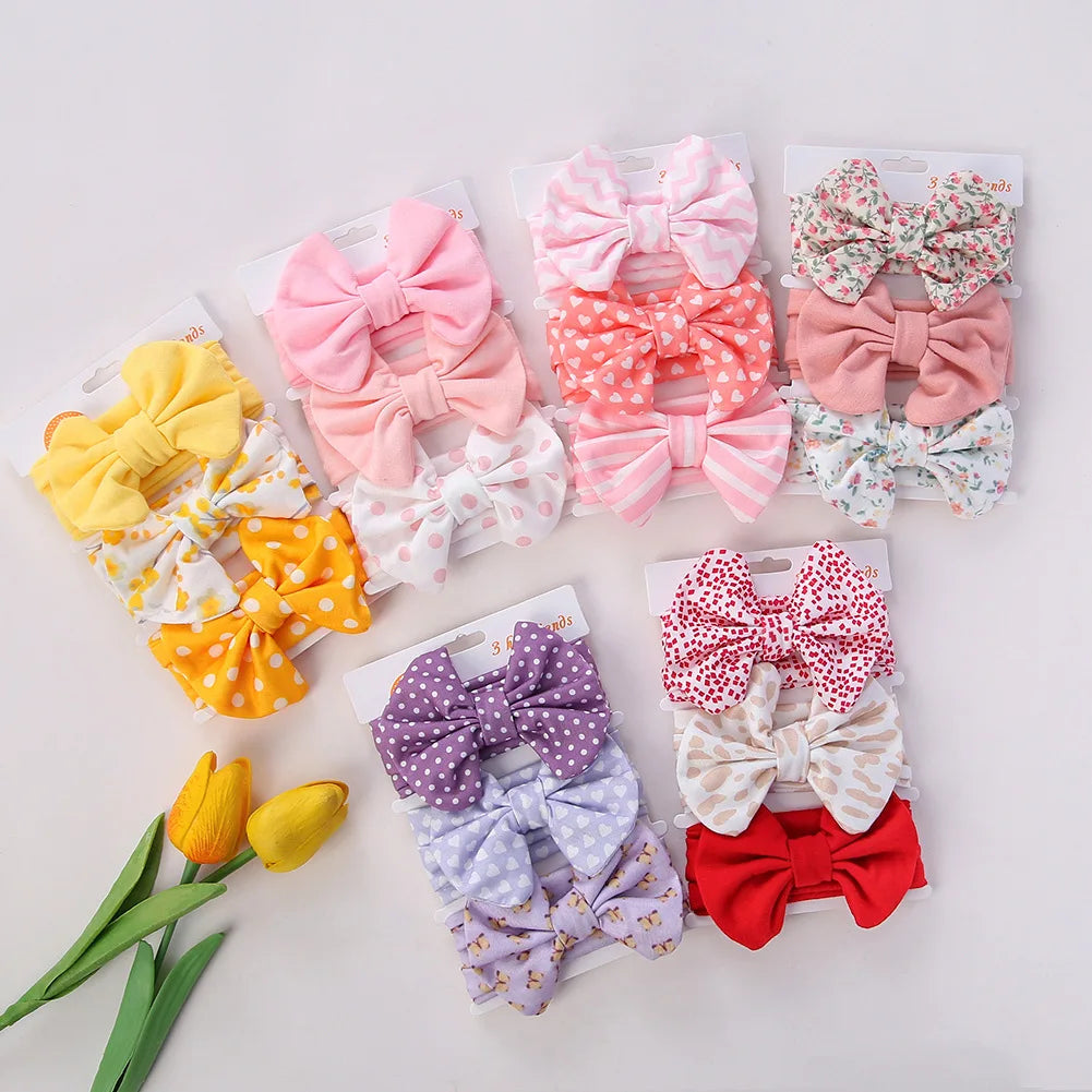 Sweet Style High Stretch Hairband Set Kids 3Pcs Bow Headband Princess Girl Birthday Photo Hair Accessories Perfect Gift Children