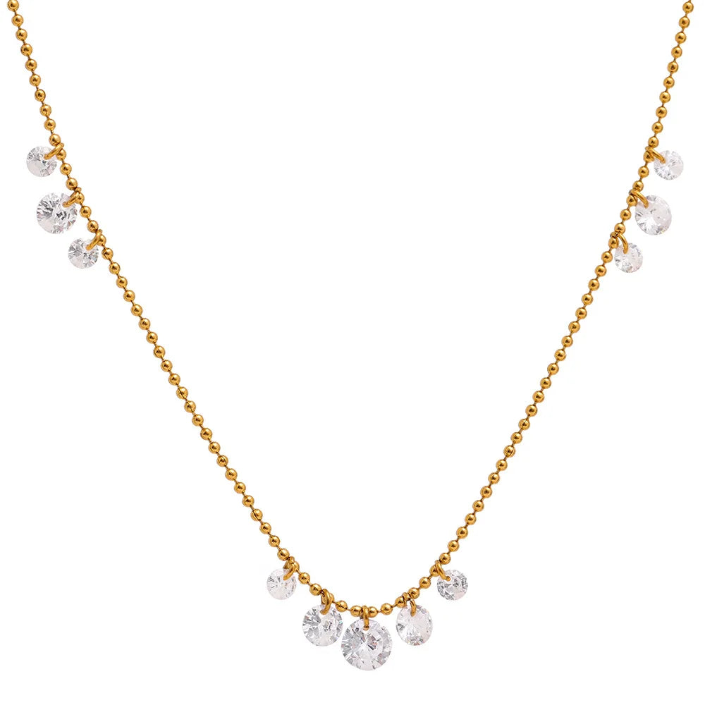 Stainless Steel Gold Plated Necklace Beads Diamond Pendant Light Luxury Collarbone Chain Women's Necklace Jewelry Accessories