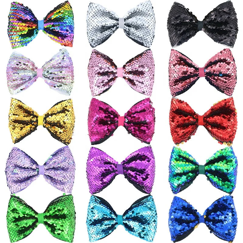 Ziming 5 Inches Double Sides Sequins Bow Hair Clip Baby Festival Bow Hair Grips Party and Custom Decoration Hair Clip