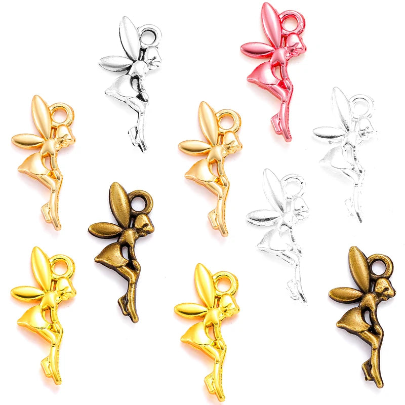100pcs/bag 6 Color Alloy Antique Silver Color Angel Charms Zinc Alloy Pendant Jewelry DIY Necklace Earring 19*8mm I221