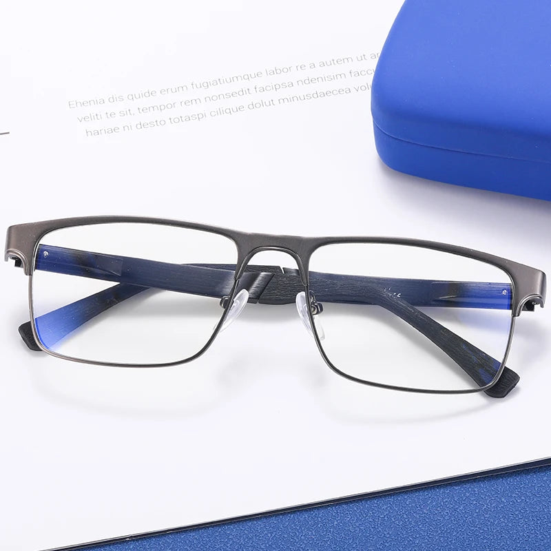 2025 New Men Square Eyeglasses Metal Optical Anti-Blue Light Eyewear Glasses Frame Manufacture Custom Logo 91300