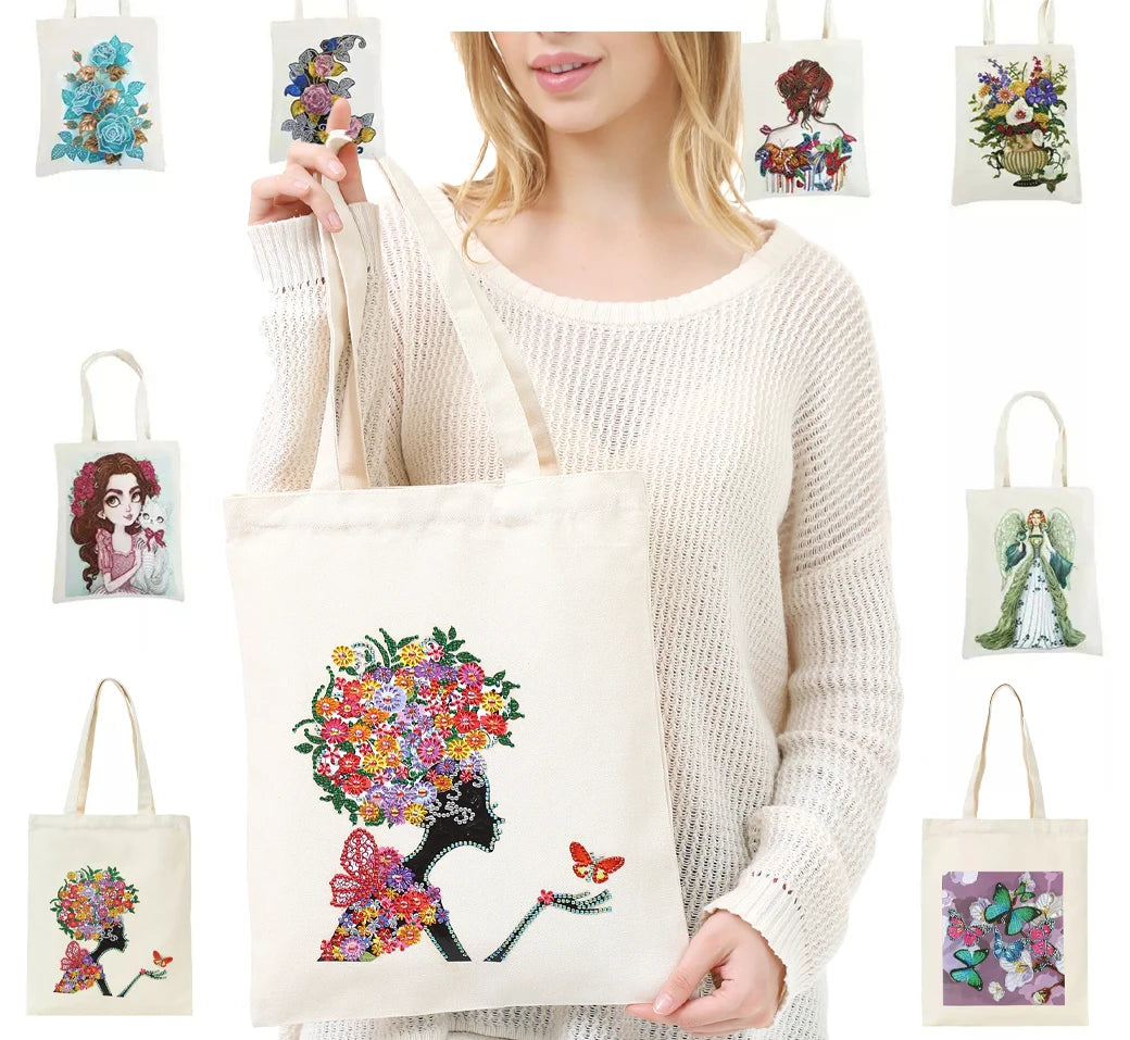 5D DIY Diamond Embroidery Kit Reusable Durable Diamond Painting Handbag Eco-friendly Shopping Bag