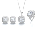 Real Silver 925 Square Gemstone Rings Earrings and Necklace Jewelry Set with Shiny CZ