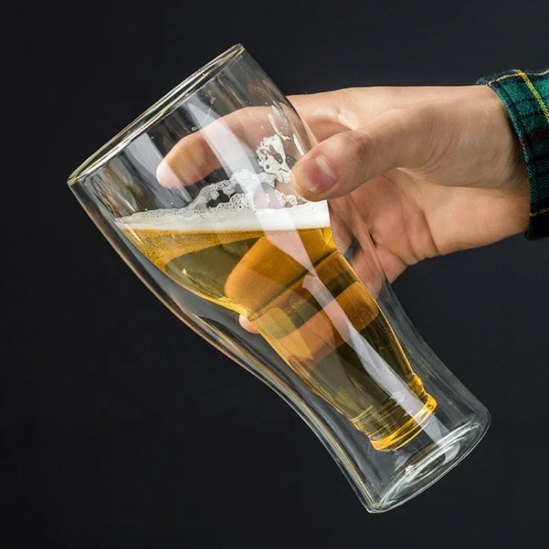 Gift Glassware Drinking Flip Inverted Upside Down Beer Bottle Shape 250ml 350ml 450ml High Borosilicate Double Glass Bear Mug