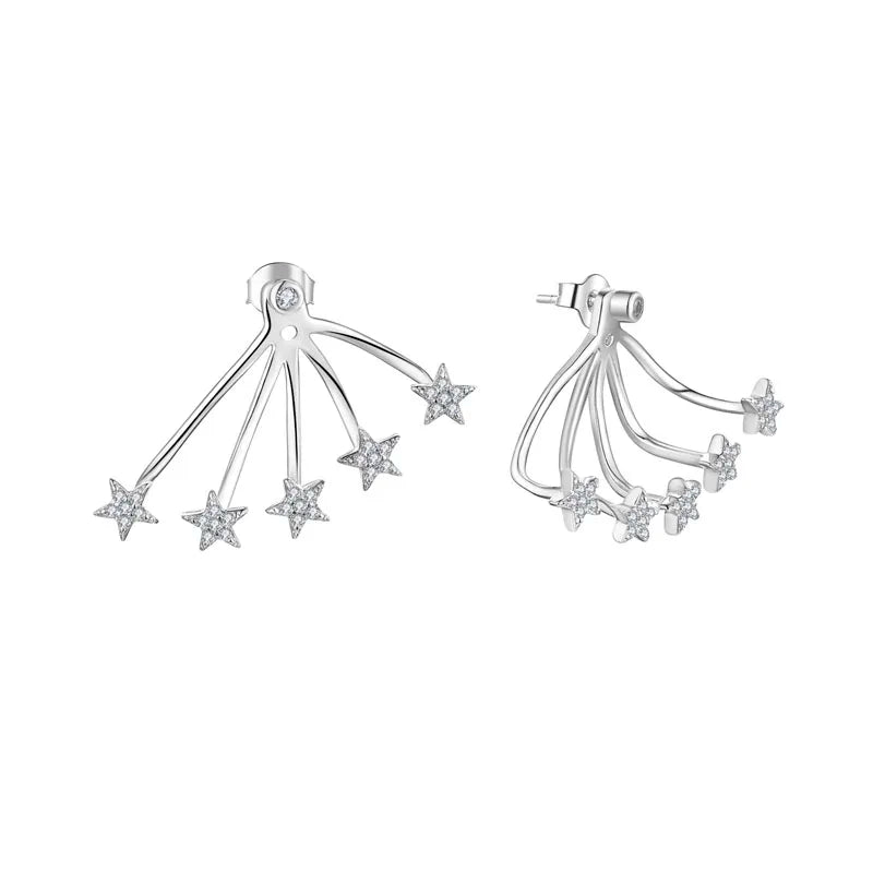 Fashion Creative Personality 925 Sterling Silver Diamond Five Star Zircon Girls Earrings