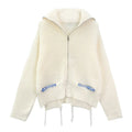 Factory Wholesale Korean Stylish Zip Soft  Sweater Loose Crewneck Knit Cardigan Top Female