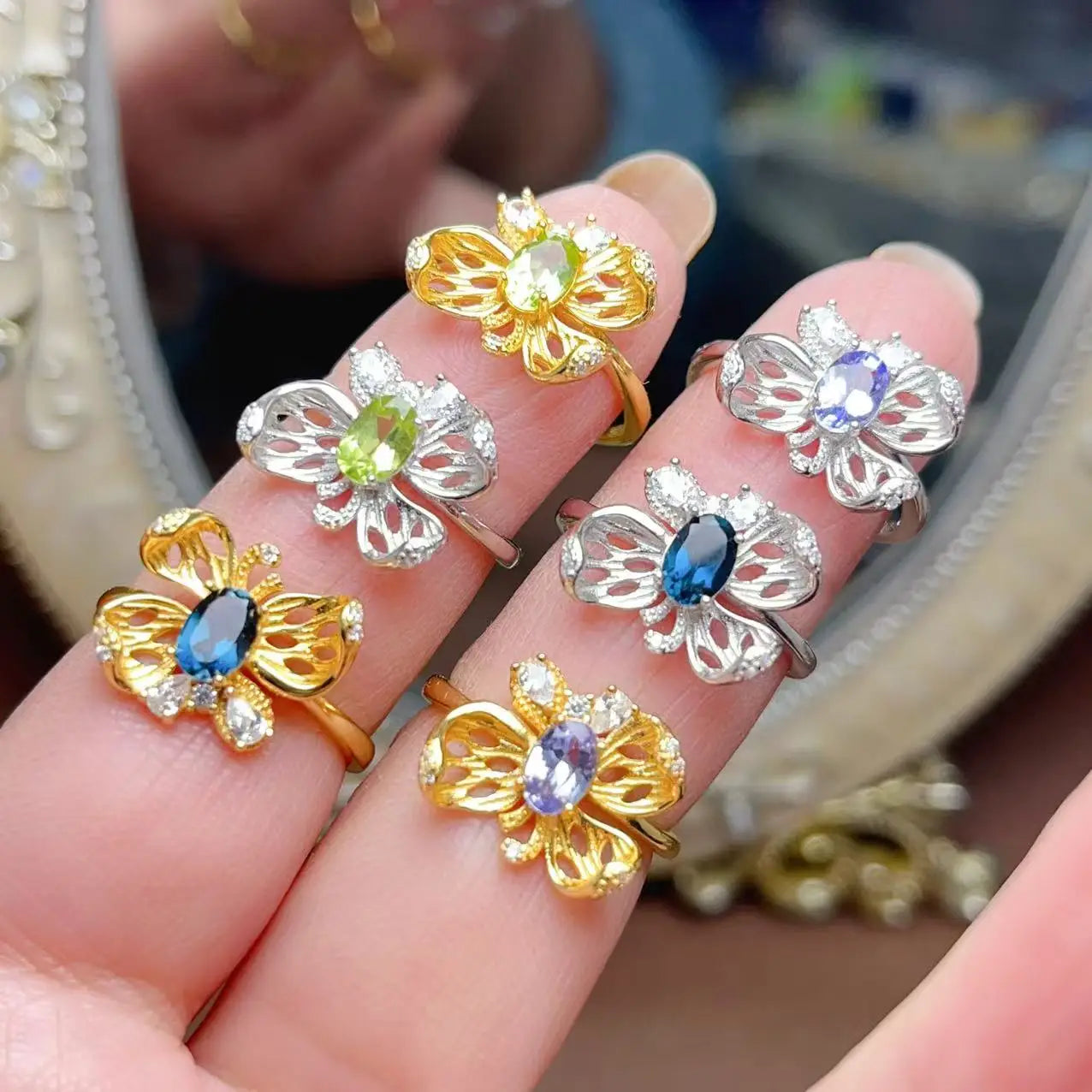 New Design 925 Sterling Silver Classic Oval Cut Natural Gemstone Gold Plated Wedding Zircon Women's Ring