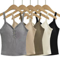 CNSHELL Basic V Neck Micro Rib Chest Padding Cropped Sleeveless Sweet Daily Wear One Piece Tank Top