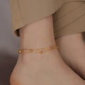 Summer Fashion Jewelry Tarnish Free 18K Gold Plated Double Layer Beaded Stainless Steel Anklets for Women