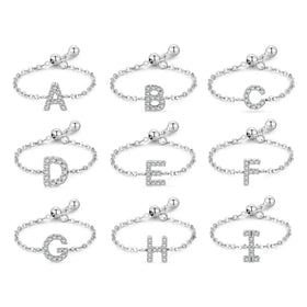 Light Luxury Simple Custom English Alphabet Ring S925 Sterling Silver 26 Letters A-Z Chain Adjustable Ring