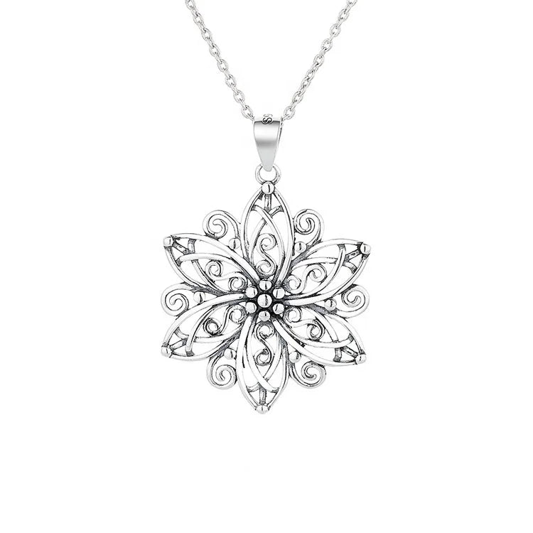 Yaeno Vintage Respray Flower Pendant Sterling Silver 925 Fine Jewelry Dahlia Necklace for Women