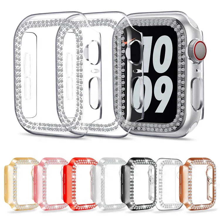 Coolyep Portable Women's Luxury Bling Diamond Square Watch Case Double Row Drill Without Film Cover for Iwatch Band Position