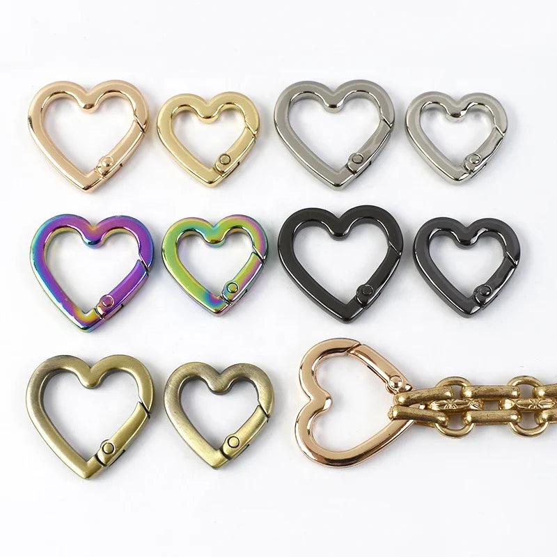 Meetee BF776 15/19/22mm DIY Accessories Heart Shaped Spring Ring Hook Buckle Bag Strap Keychain Ring Openable Handbag Hook Clasp