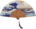 Luxury Japanese Hand Held Fan Boxed Great Wave off Kanagawa Bamboo Crafts 33cm DIY Style for Souvenirs