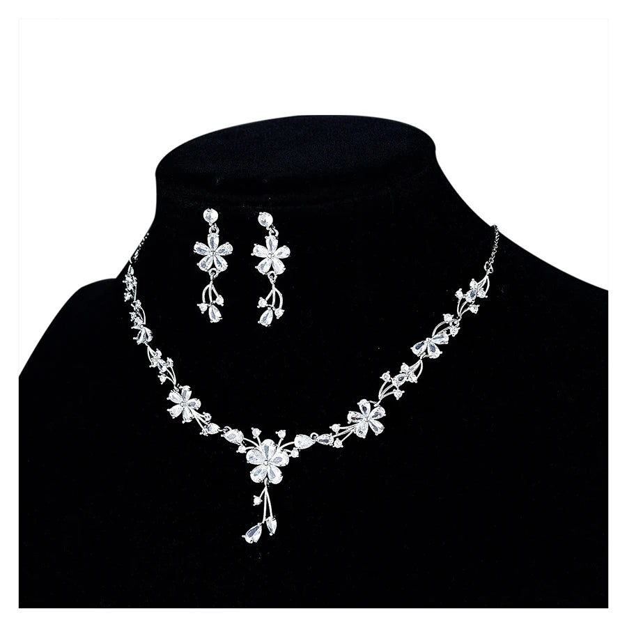 Fashion Women Bridal Jewelry Set Trendy Flower Zircon Wedding Dress Accessories Sets for Bridal