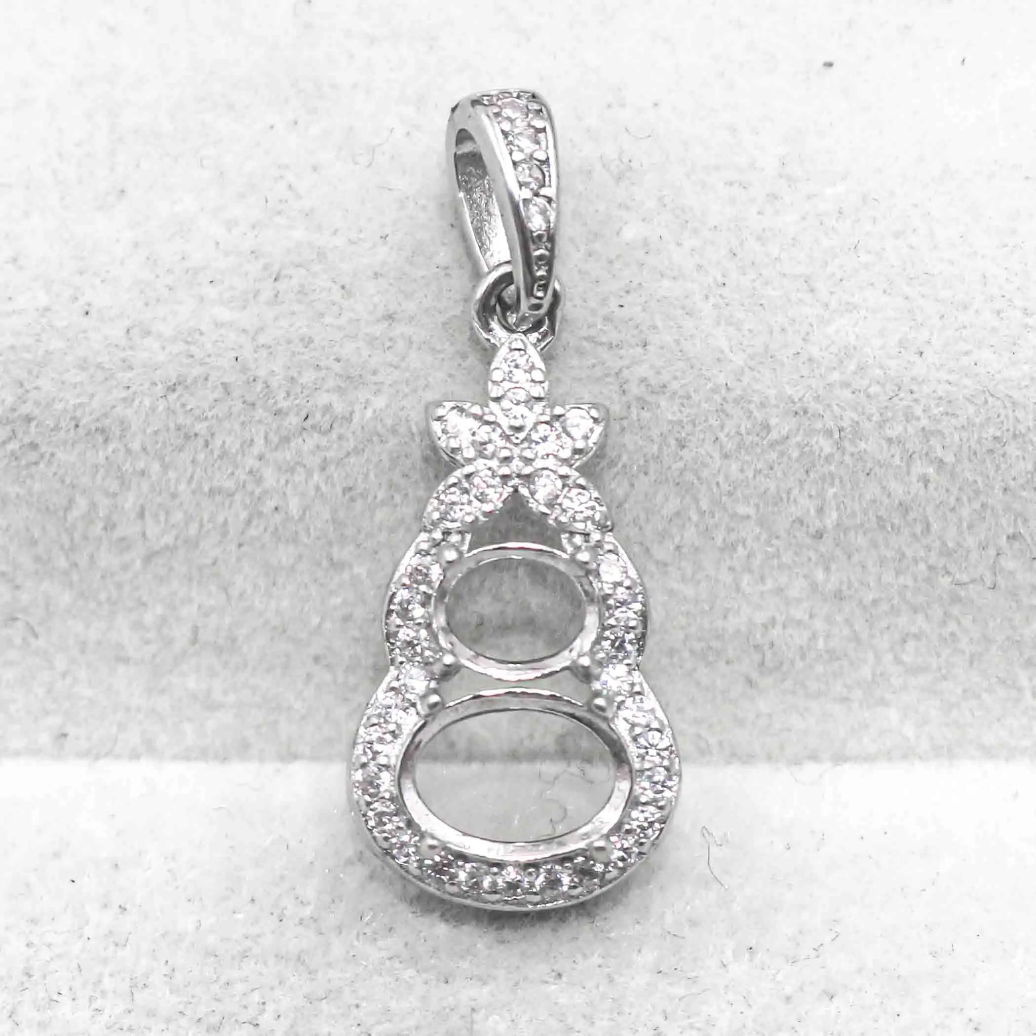 Sterling Silver 4*5+5*7mm Semi Mount Pendant Empty Frame Blank Support Setting S925 Base Hold Without Center Stone for DIY Inlay