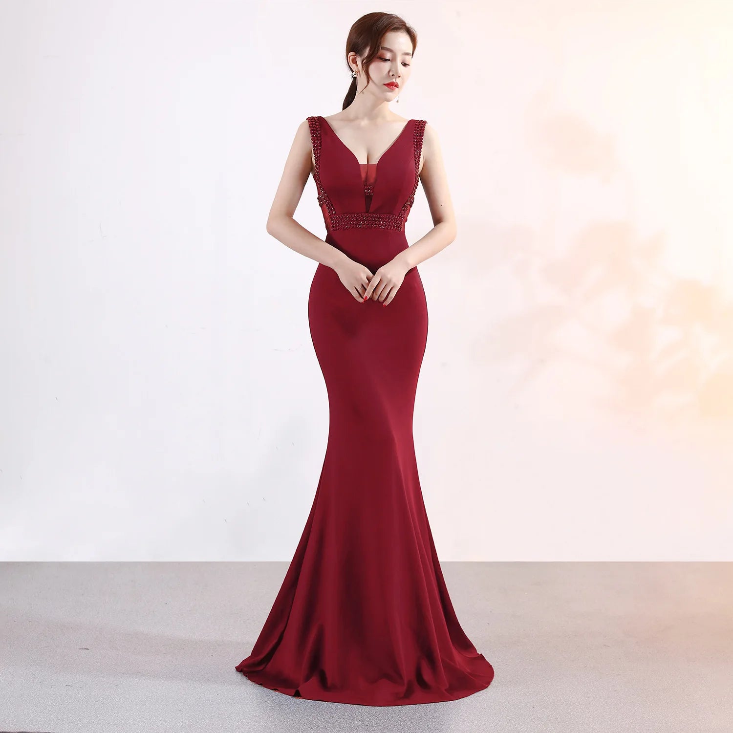 New Drill Fishtail Slim-fit Tail Performance Banquet Hosting Dinner Wedding Gown Long Evening Dress