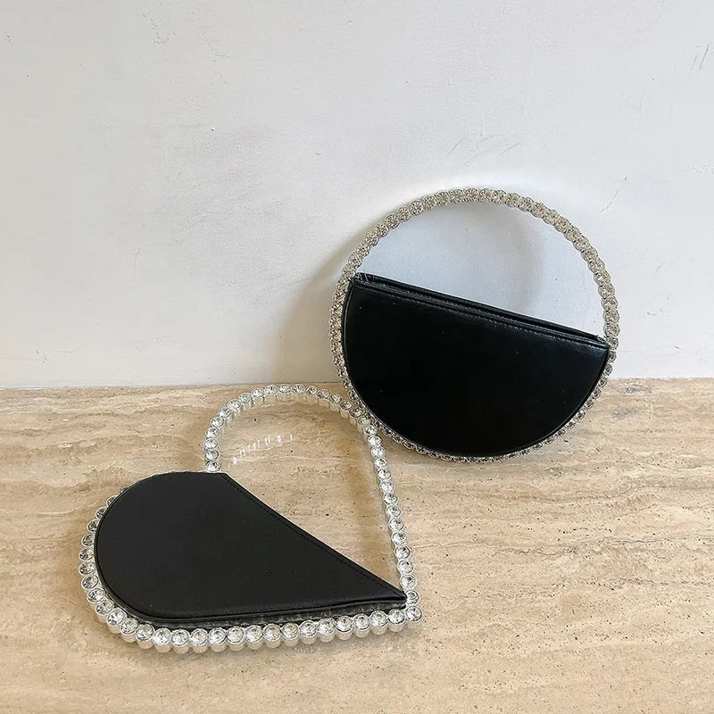 2025 Hot Fashion Designer Women's Evening Clutch Bag Heart Rhinestone Diamond Clutch Purse Wedding Party Purse Handbag for Women