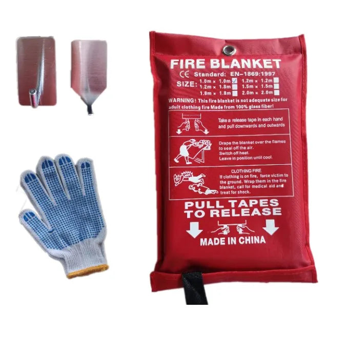 Firefighting Fireproof Set Stainless Steel Hooks Emergency Fire Blanket CE En1869  for Kitchen Home
