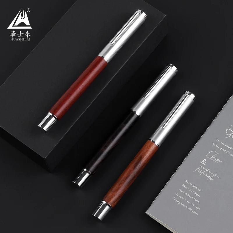 Trending 2026 High-Grade Classical Solid Wood Pen Natural Eco-Friendly Wooden Fountain Pen with 5 Nib Options