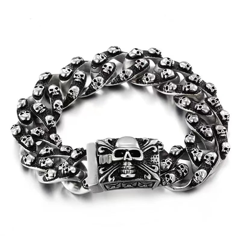 Chunky Man Skull Bracelet Stainless Steel Silver Link Chain Bracelet Fashion Man Silver Jewelry