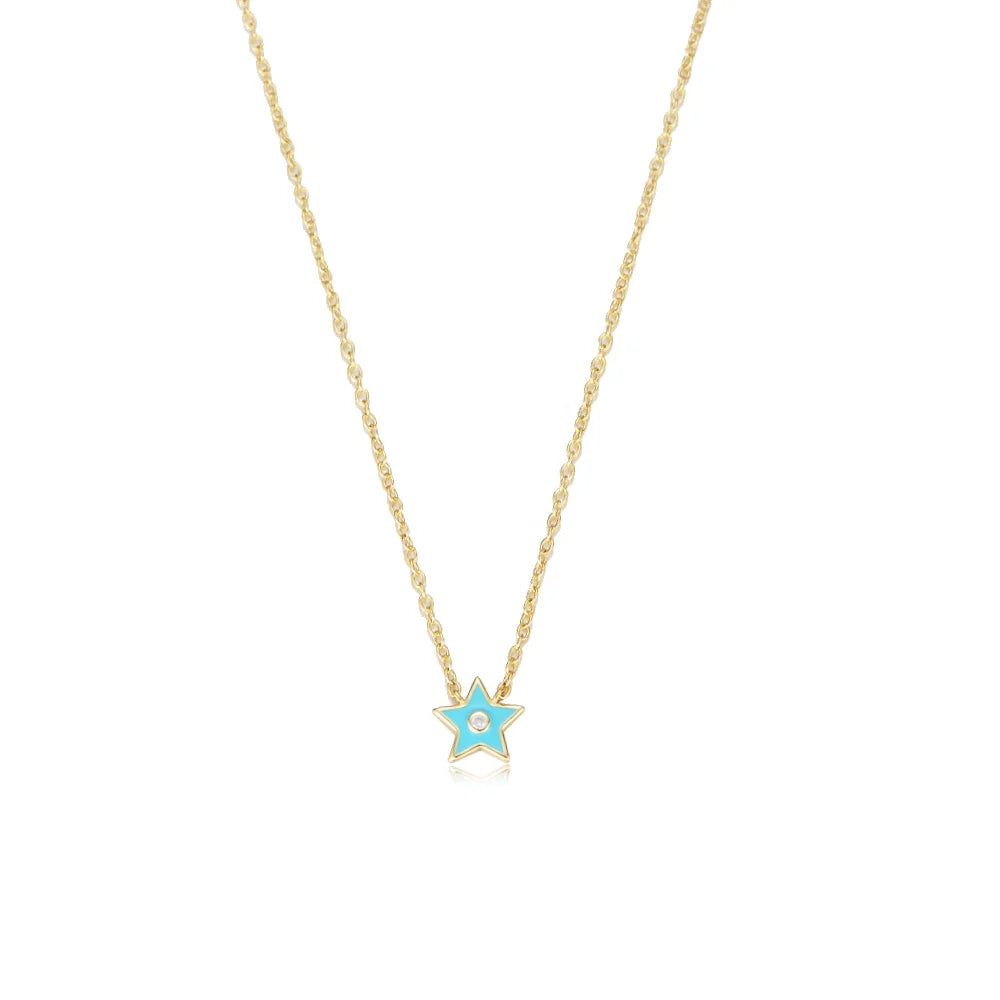 Fashionable New Design 925 Sterling Silver Gold Plated Enamel Star Pendant Necklaces