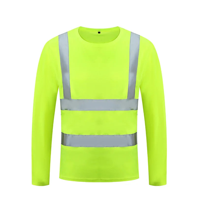 Custom Logo Round Neck High Visibility Safety T-shirt Reflective Fluorescent Yellow Orange Long Sleeve T-shirt