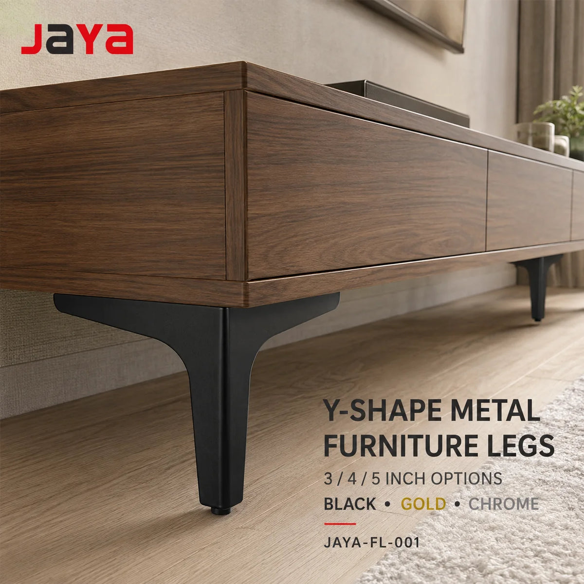 JAYA 3 4 5 Inch Y-Shaped Metal Furniture Legs Black Gold Chrome Replacement Feet for Sofa Cabinet Table TV Stand MegaBDM