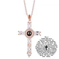 Fashion Iced Out Zircon Jewelry Crystal Cross Christian Scripture Projection Pendant Necklace for Couple Gift