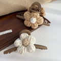 Elegant Big Braided Handmade Hair Clip Girls Accessories Large Pastel Knit Fabric Crochet Daisy Flower Cross Hair Claw for Women