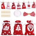 Christmas DIY Advent Calendar Bag with Clips & Stickers Hanging Candy Gift Sack for Countdown for Wreaths & Garlands