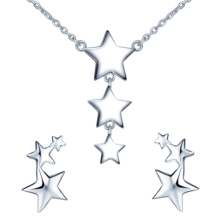 925 Sterling Silver Y Necklace Stud Earrings Star Jewelry Set