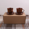 Jujube Wood Tea or Coffee Cup Plate Sets with Handle for Tea Cups & Saucers