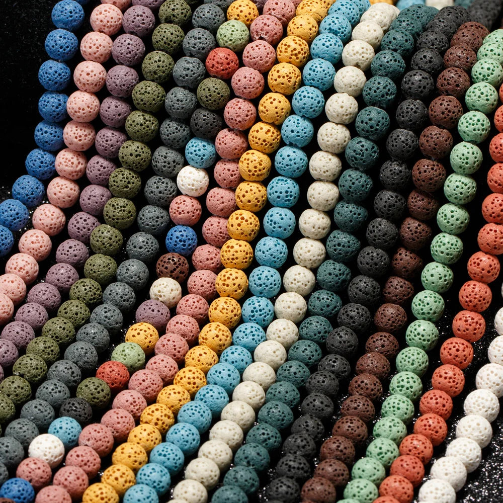 Colorful Lava Rock Essential Oil Diffuser Stone Loose Bead for Jewelry Making 8mm Round 15"