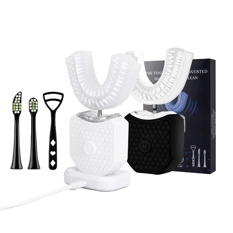 U Shape Soft IPX7 Wireless Electric Adult Sonic Toothbrush Portable Teeth Whitening Light 360 Oral Cleaner Tongue Scraper