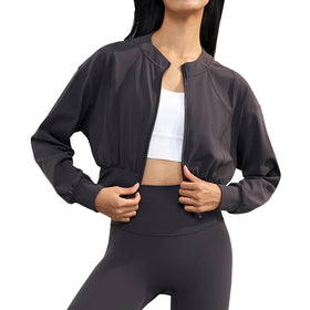 Women's Yoga Coat Adult Round Neck High Waist Slim Long Sleeve Zipper Cardigan Thicken Sports Tops