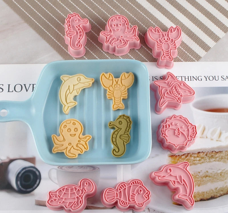 Saffron 8pcs/box Sea Creature Cookie Cutter Set Marine Life Dolphin Turtle Lobster Shark Large Cookie Cutters