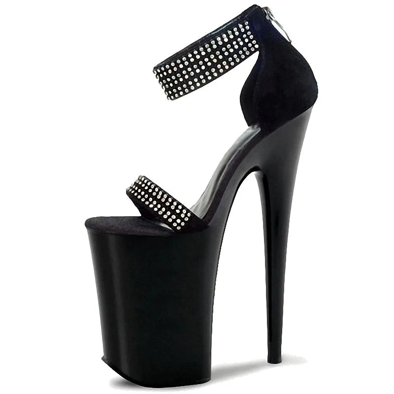 20 cm ultra High Heel Black Back Zipper Pole Dance T-stage Catwalk Women's Sexy Leaky Toe Sandals Platform Women's Shoes