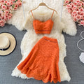 Wholesale 2022 Seaside Vacation Suit Summer New Backless Short Tube Top Sling Top High Waist Ruffle Skirt Women's Sets