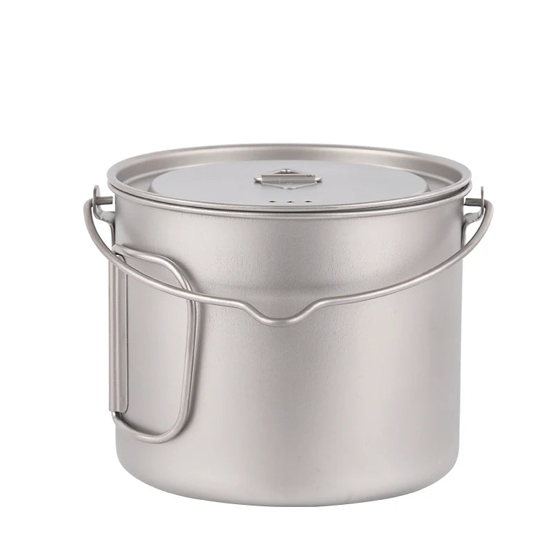 Titanium Cooking Pot 900ml/1100ml/1600ml Folding Handle Nonstick Interior Silver Portable Hanging Outdoor Camping Picnic