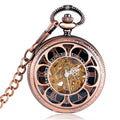 Antique Style Half Hunter Skeleton Self-Winding Mechanical Pocket Watch with Chain Retro Locket Watch for Men & Collector Gifts