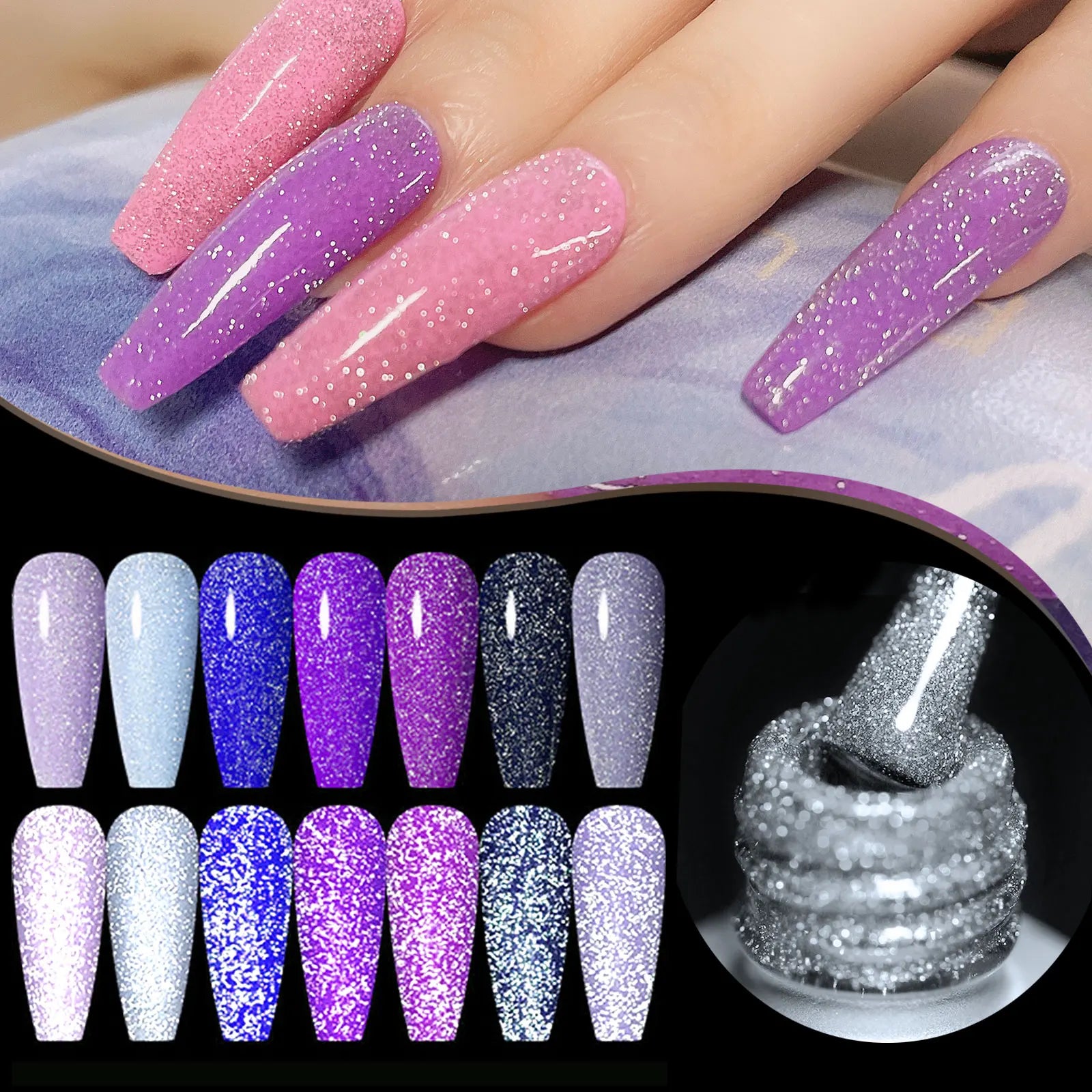 Glow in the Dark Gel Nail Polish Disco Gel Top Coat No Wipe High Shine Diamond Top Coat
